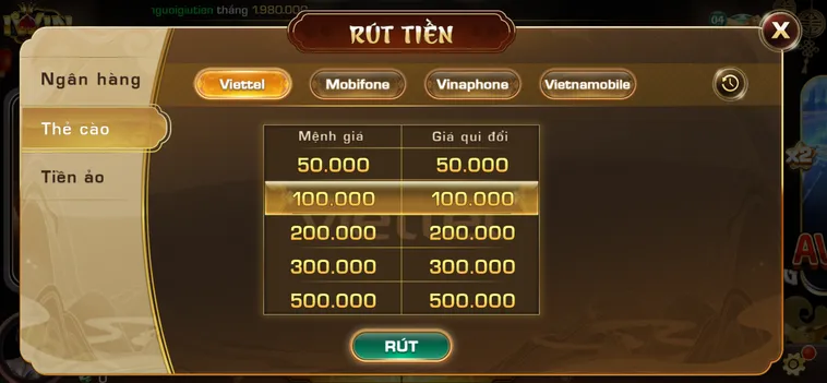 Rút tiền qua thẻ cào tại Iwin nhanh chóng an toàn tiện lợi.