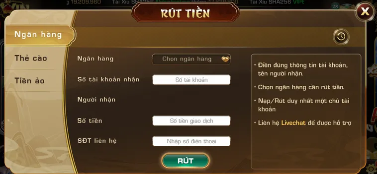Hướng dẫn rút tiền qua tài khoản ngân hàng tại Iwin.